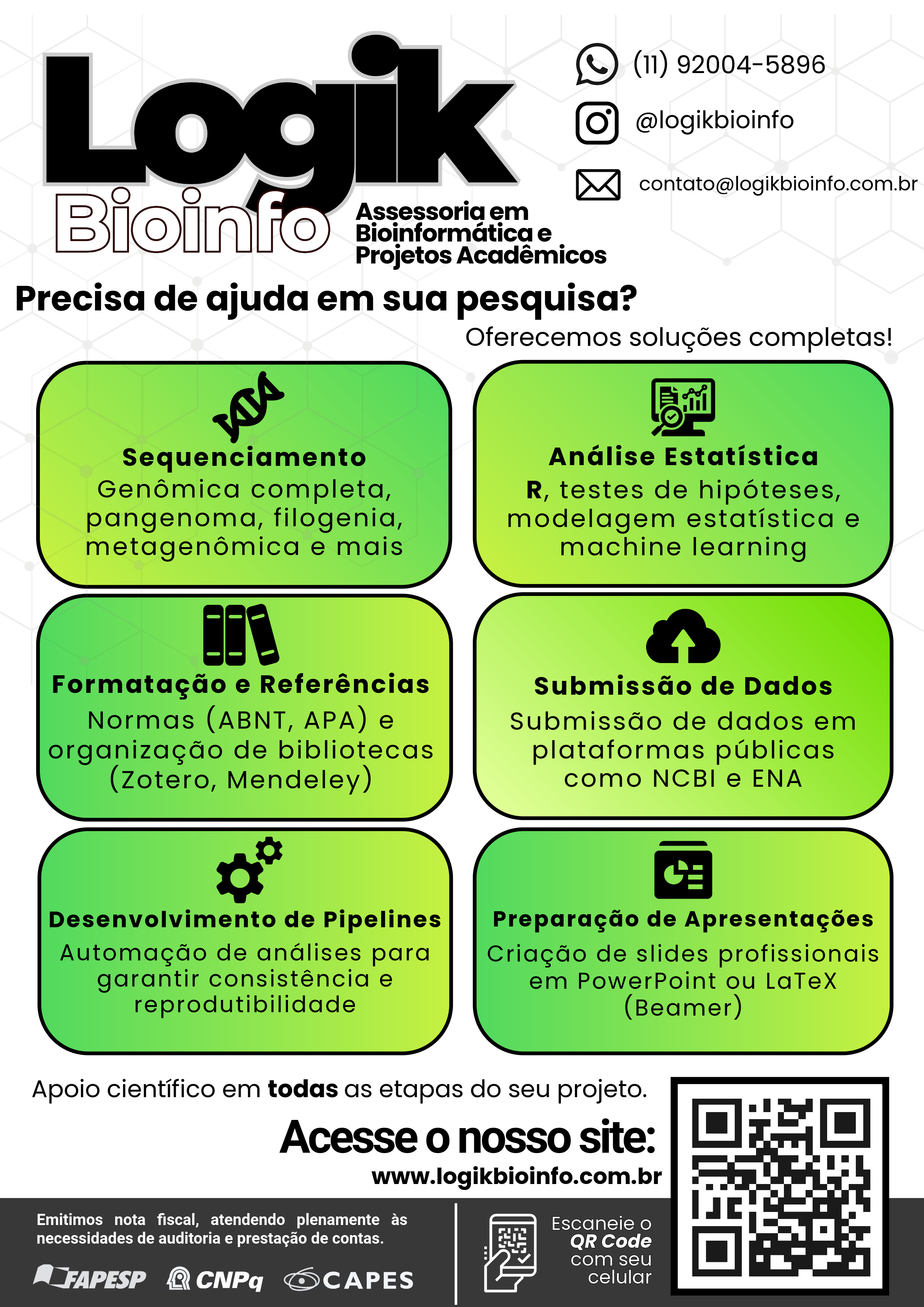 Infográfico de serviços Logik Bioinfo